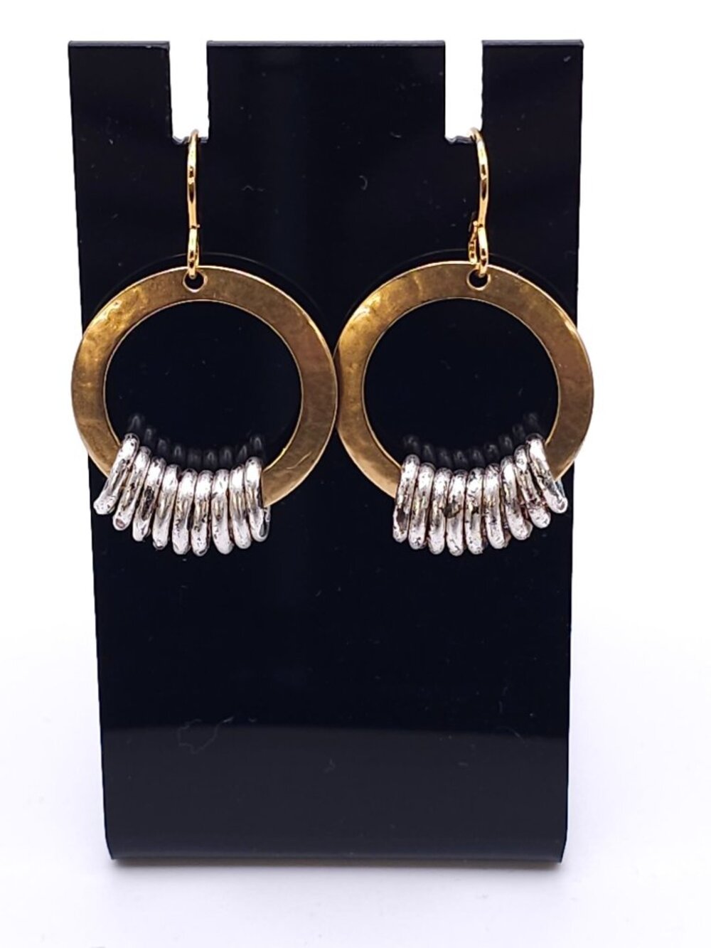 Gold & Silver Tone Hoop Earrings With Textured Rings